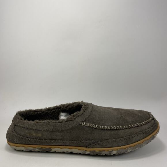 L.L. Bean Mountain Slipper Scuffs Mens Size 11 Gray Brown Suede Fleece Lining main image 6
